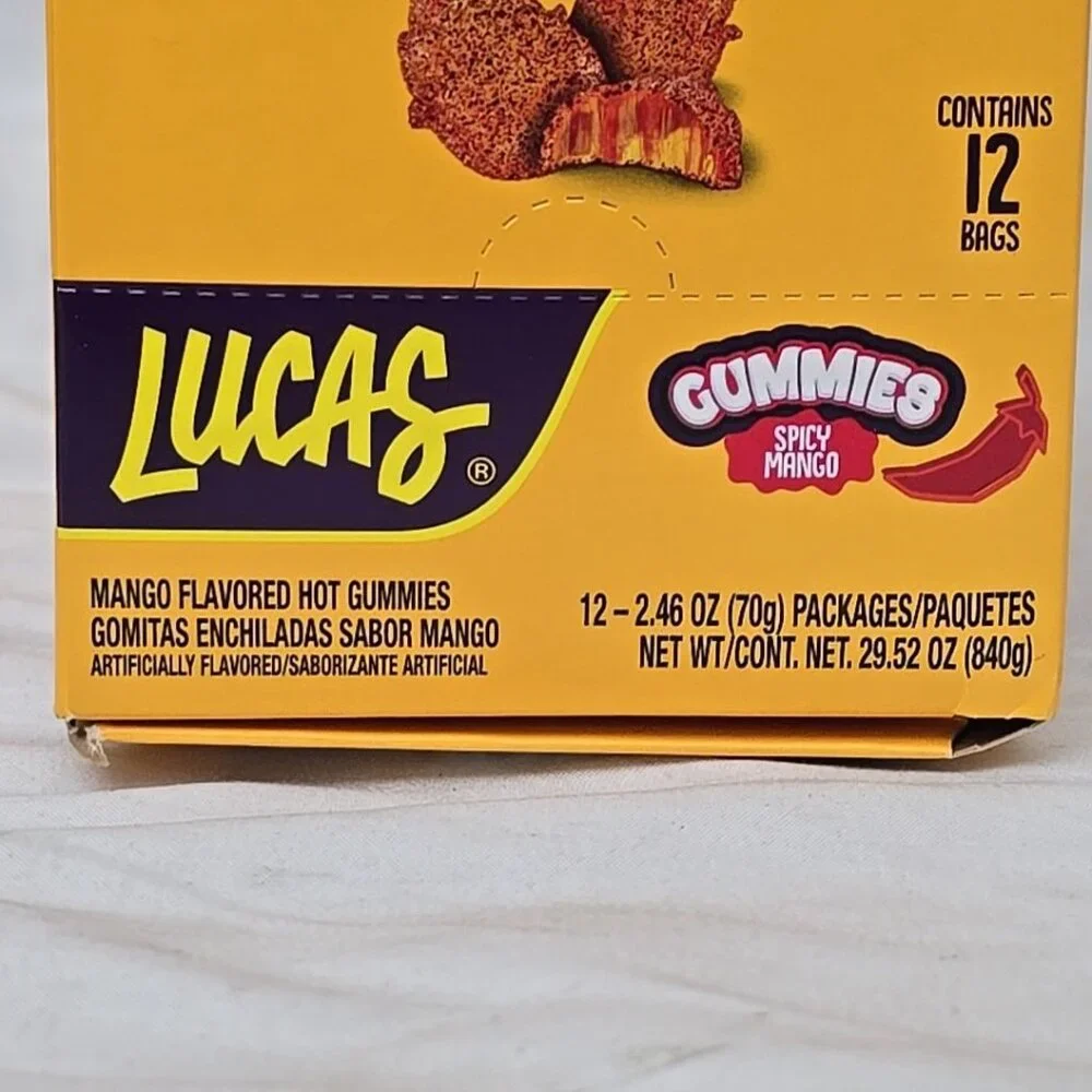 Lucas Gummies Spicy Mango 12-PACK Sweet and Sour Candy Snacks 29.52 Oz